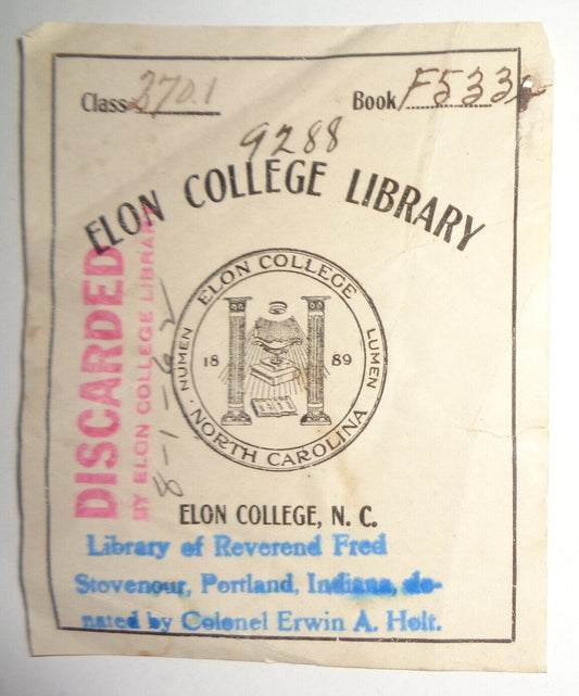 Elon College Library, North Carolina - Bookplate, 1889