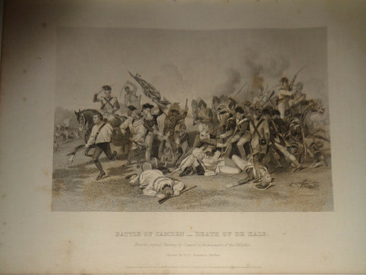 1858 Battle of Camden - Death of De Kalb - Original engraving