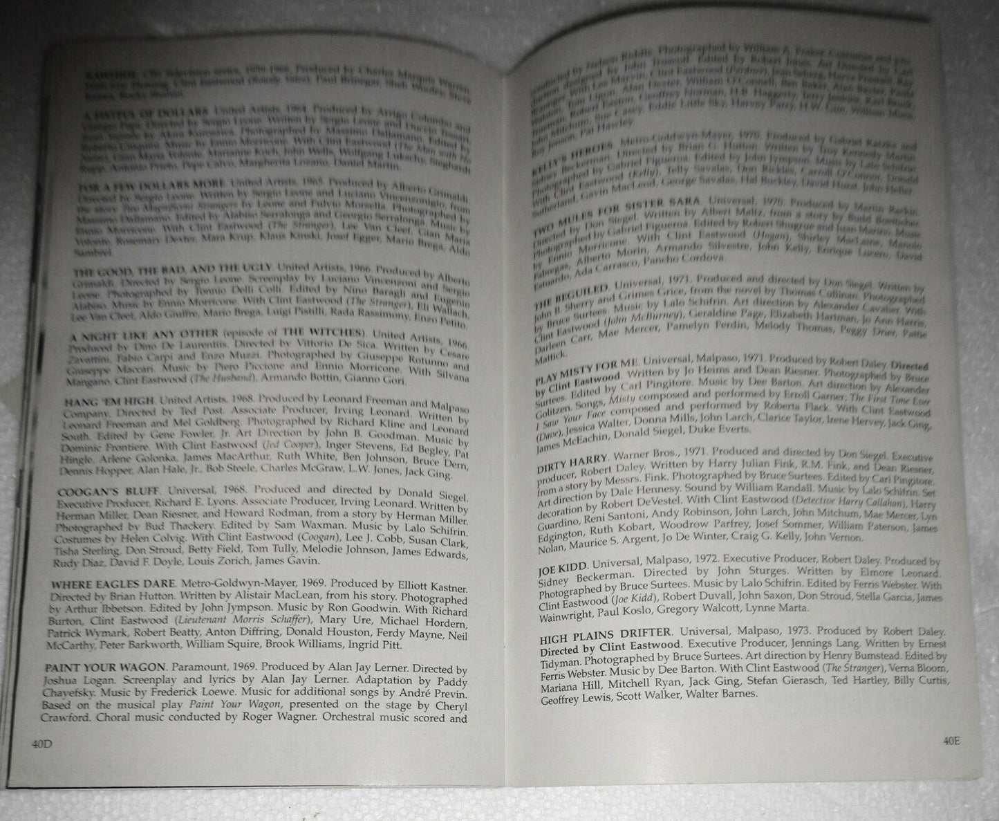 A TRIBUTE TO CLINT EASTWOOD - STAGEBILL, MAY 1996 Film Society of Lincoln Center