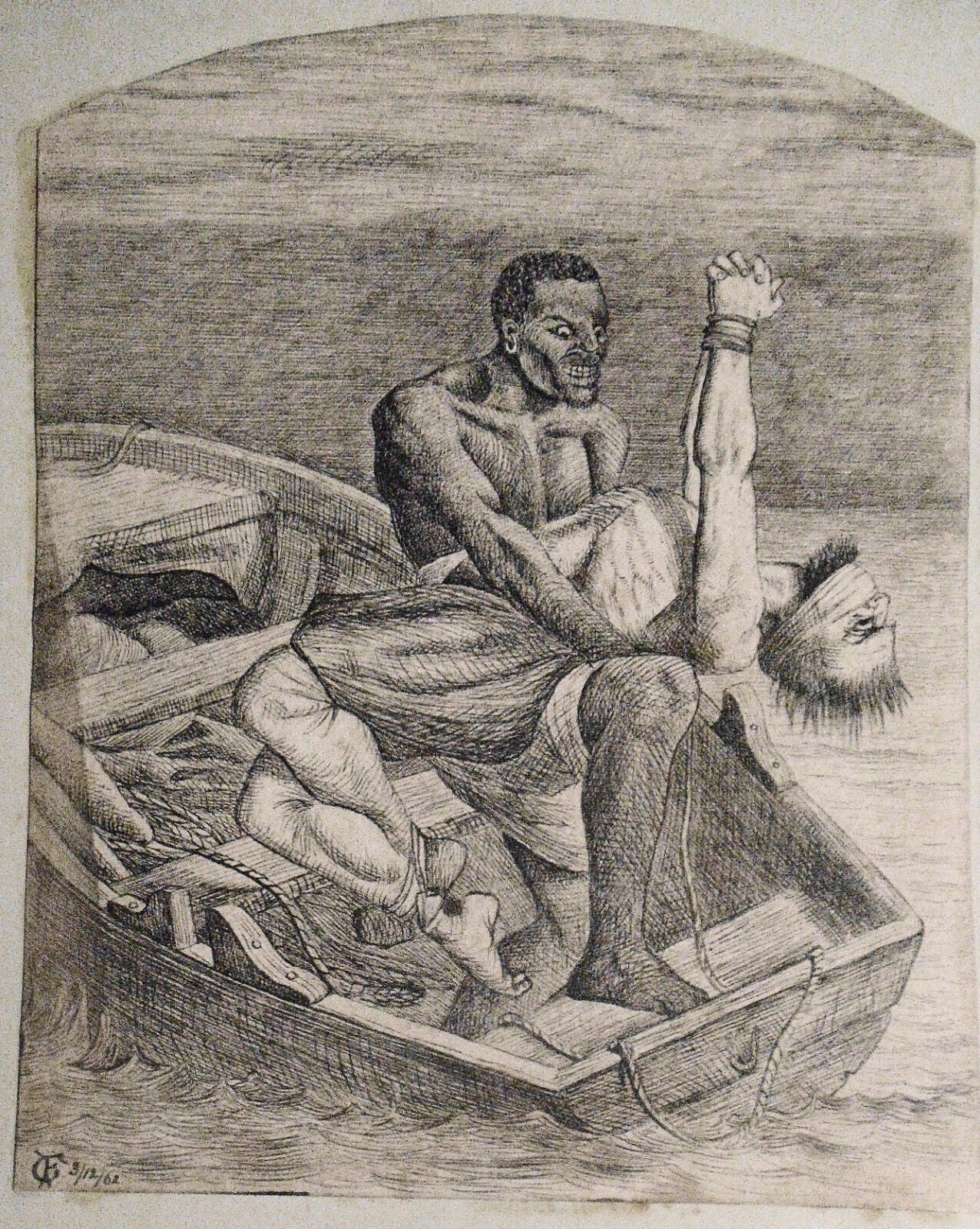 [Slavery] 1862 Etching, Slave Killing Captor