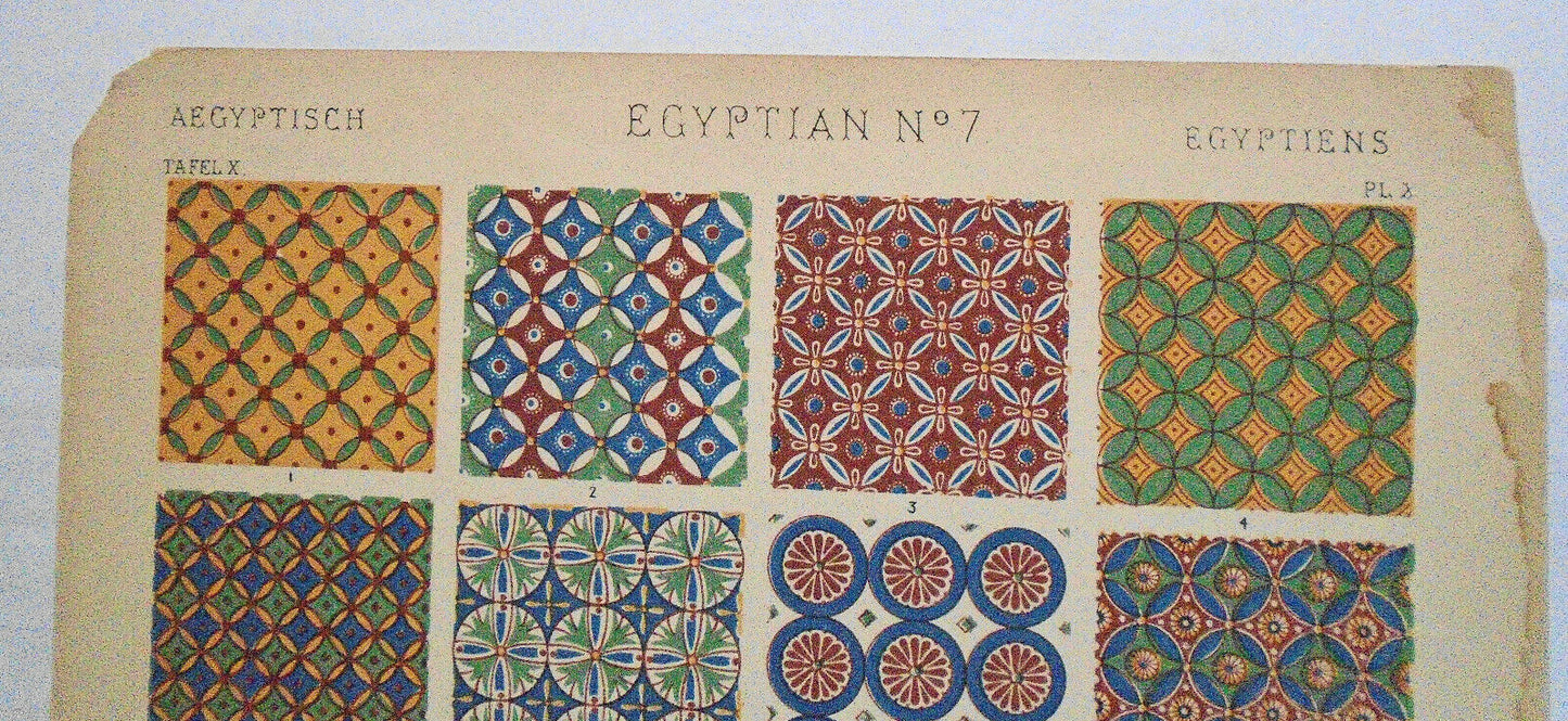 1868 EGYPTIAN No 7, by Owen Jones -Color Lithograph from The Grammar of Ornament