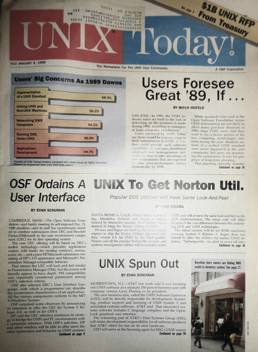 UNIX Today Jan 9, 1989 The Newspaper of open systems computing -CMP Publications