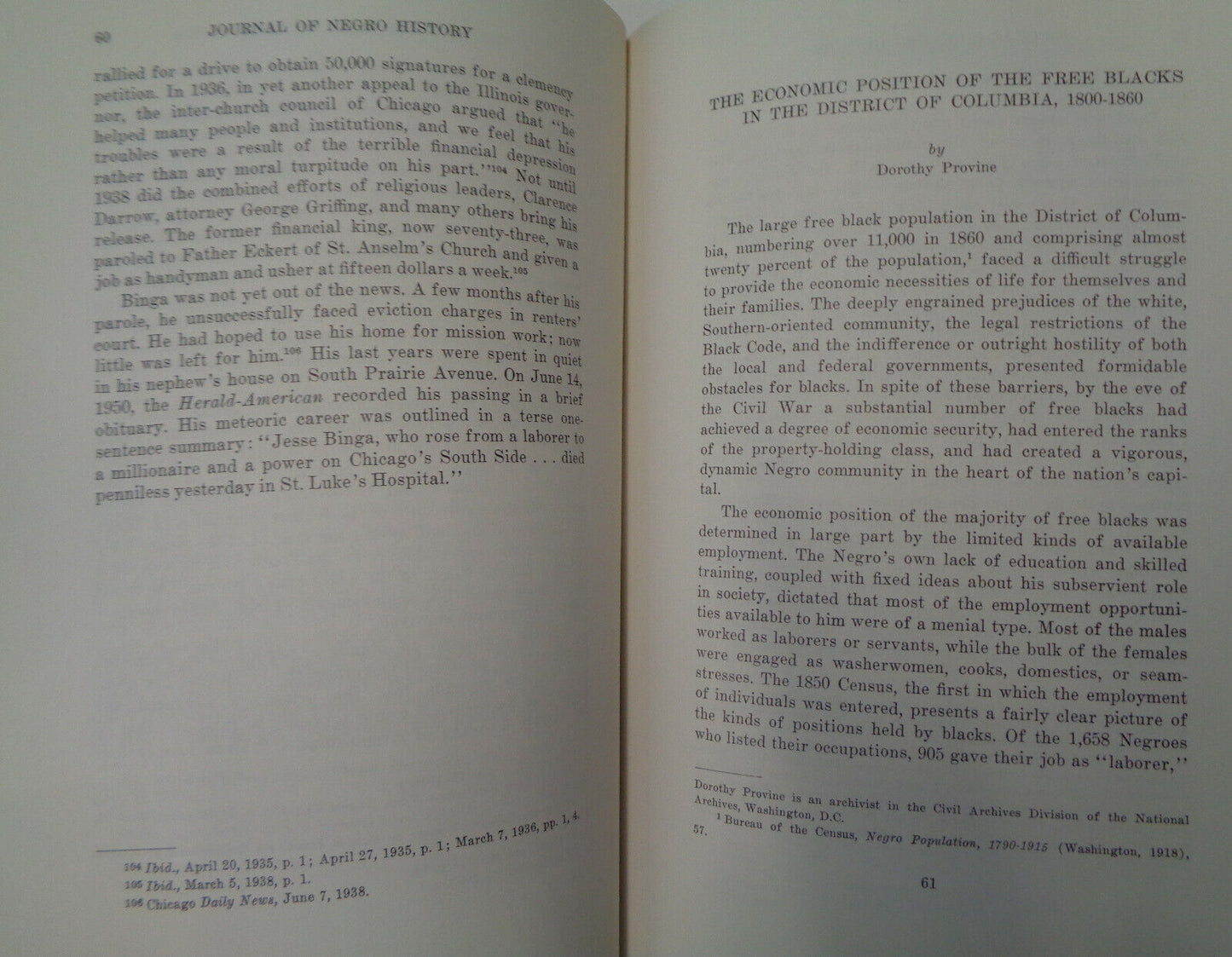 JOURNAL OF NEGRO HISTORY, Jan 1973 - Carter Woodson, Jack Johnson, Jesse Binga