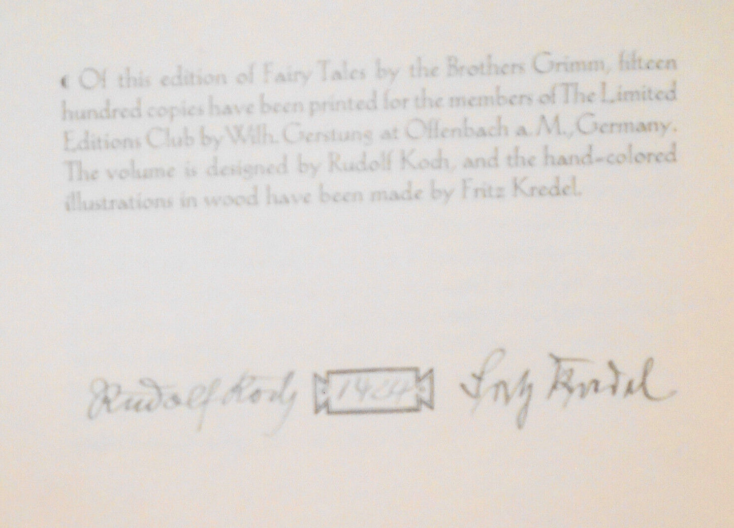 Fairy Tales by the Brothers Grimm 1931 Limited Editions Club Fritz Kredel Signed