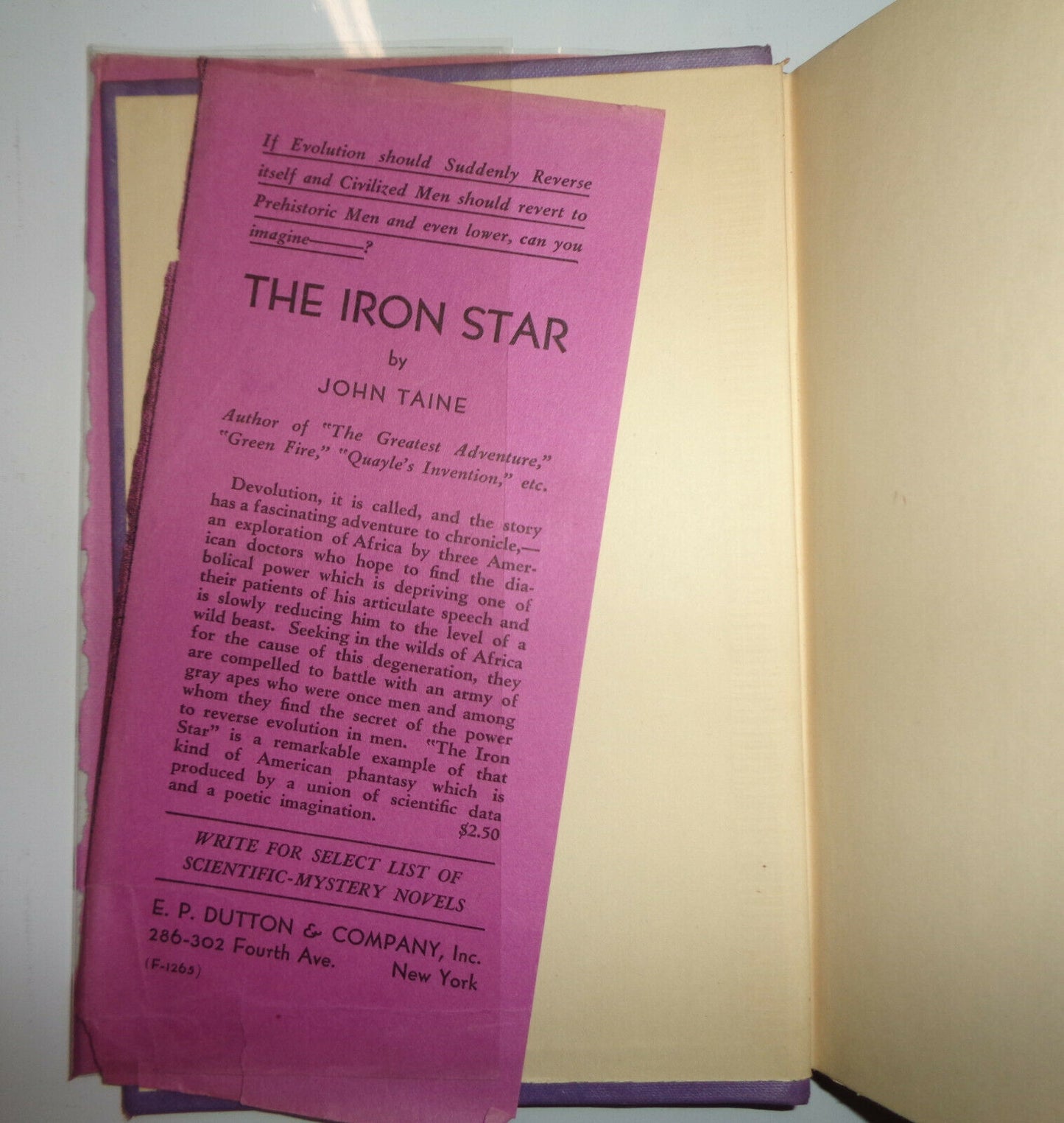 The Iron Star by John Taine [Eric Temple Bell]  First Edition 1930 Hardcover/ DJ