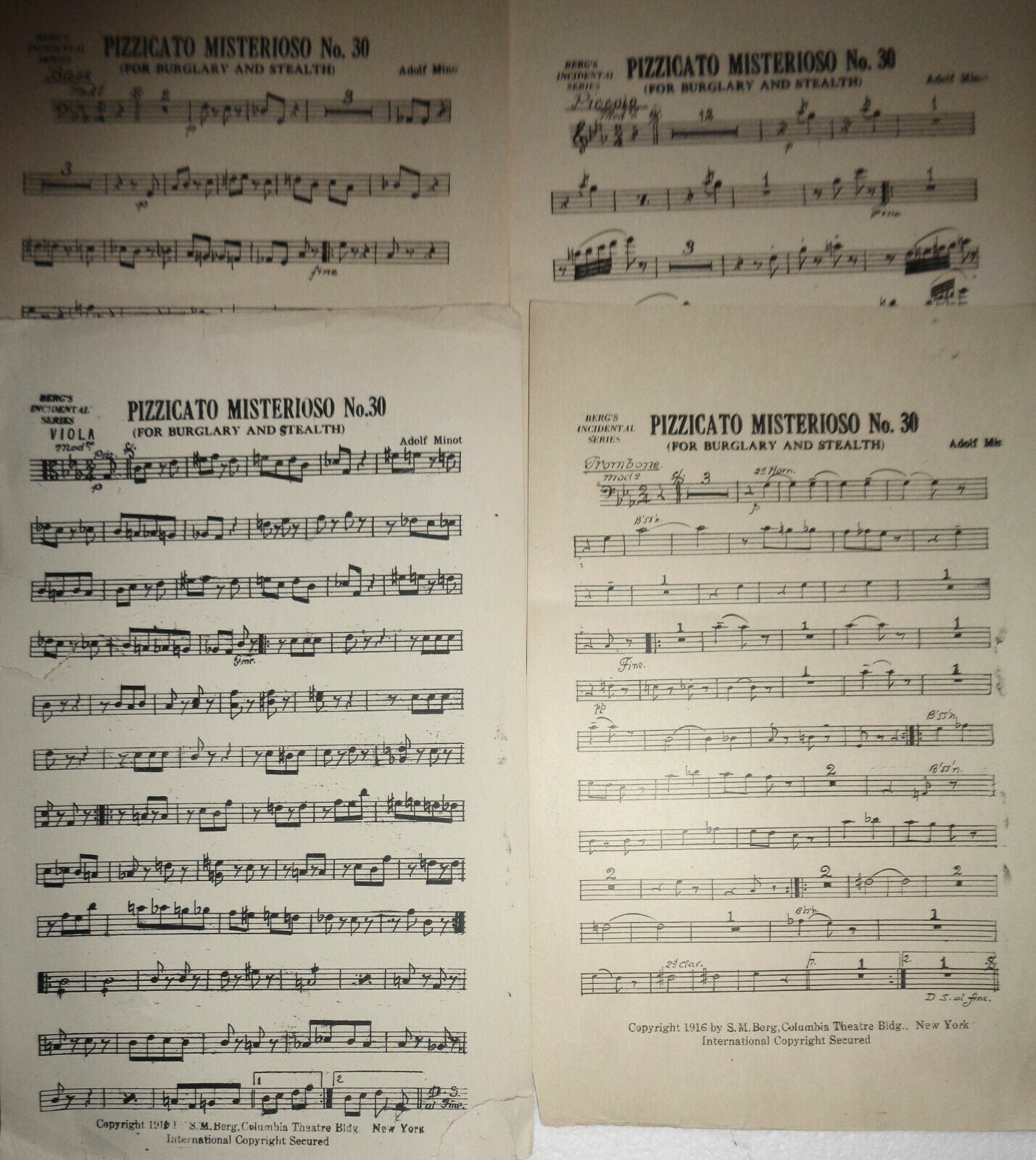 PIZZICATO MISTERIOSO NO. 30 FOR BURGLARY & STEALTH by Adolf Minot 1916 orchestra