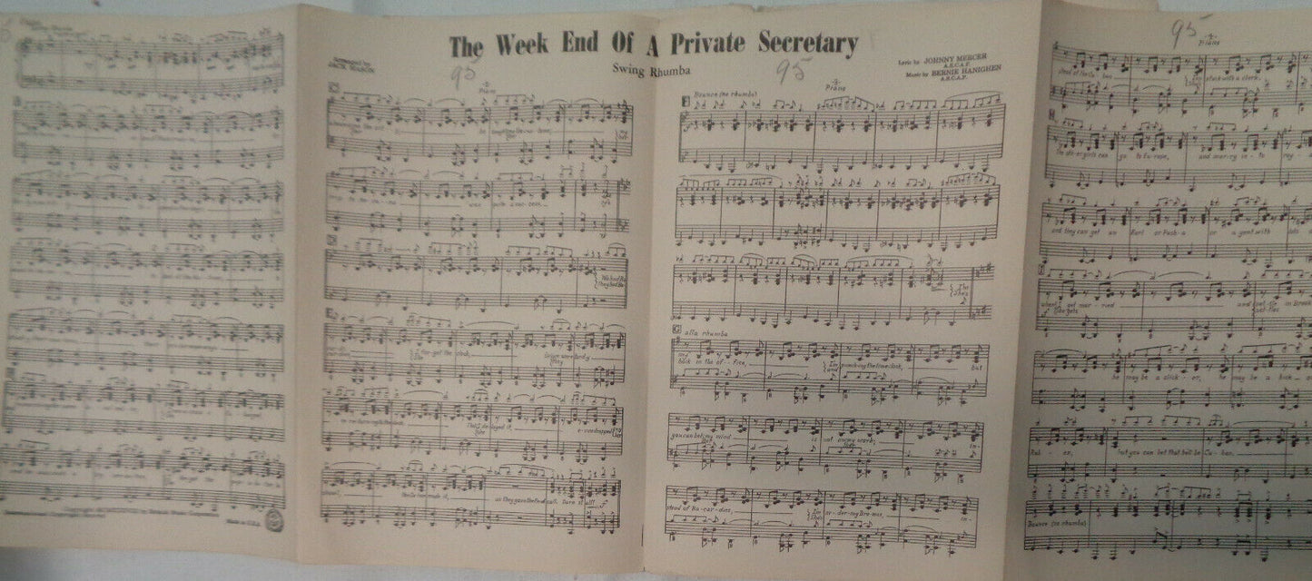 Johnny Mercer THE WEEK END OF A PRIVATE SECRETARY - SWING RHUMBA - for Orch 1938