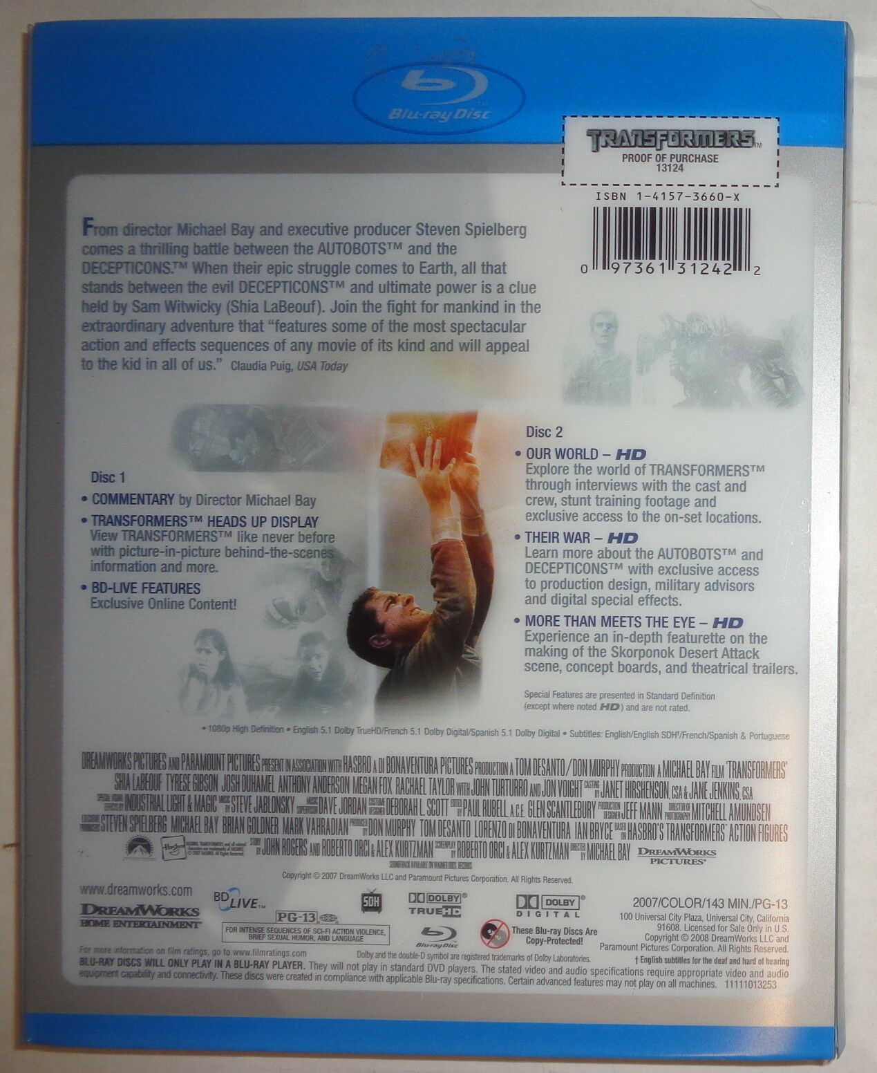 Transformers (Blu-ray, 2008, 2-Disc Set, Special Edition Widescreen) - Like New