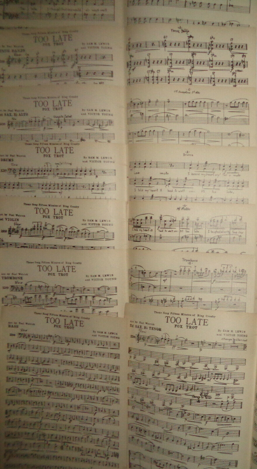 TOO LATE - FOX TROT - SHEET MUSIC FOR ORCHESTRA - 1931