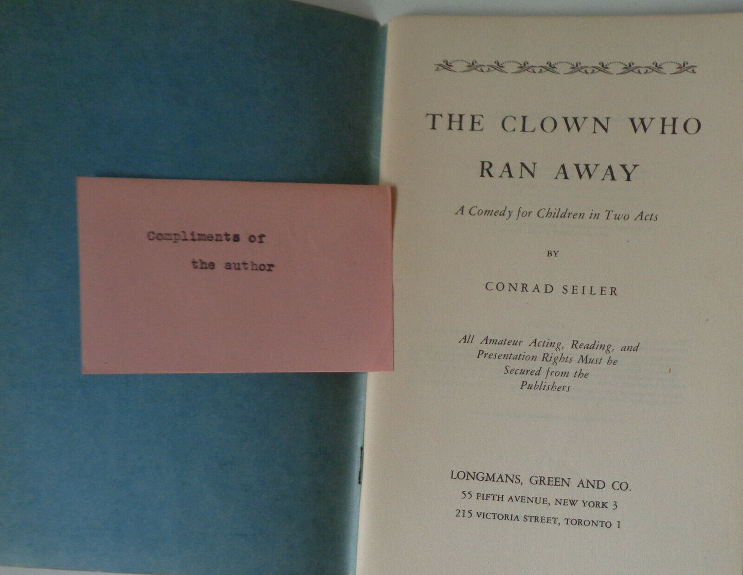 The clown who ran away : a comedy for children in two acts, by Conrad Seiler