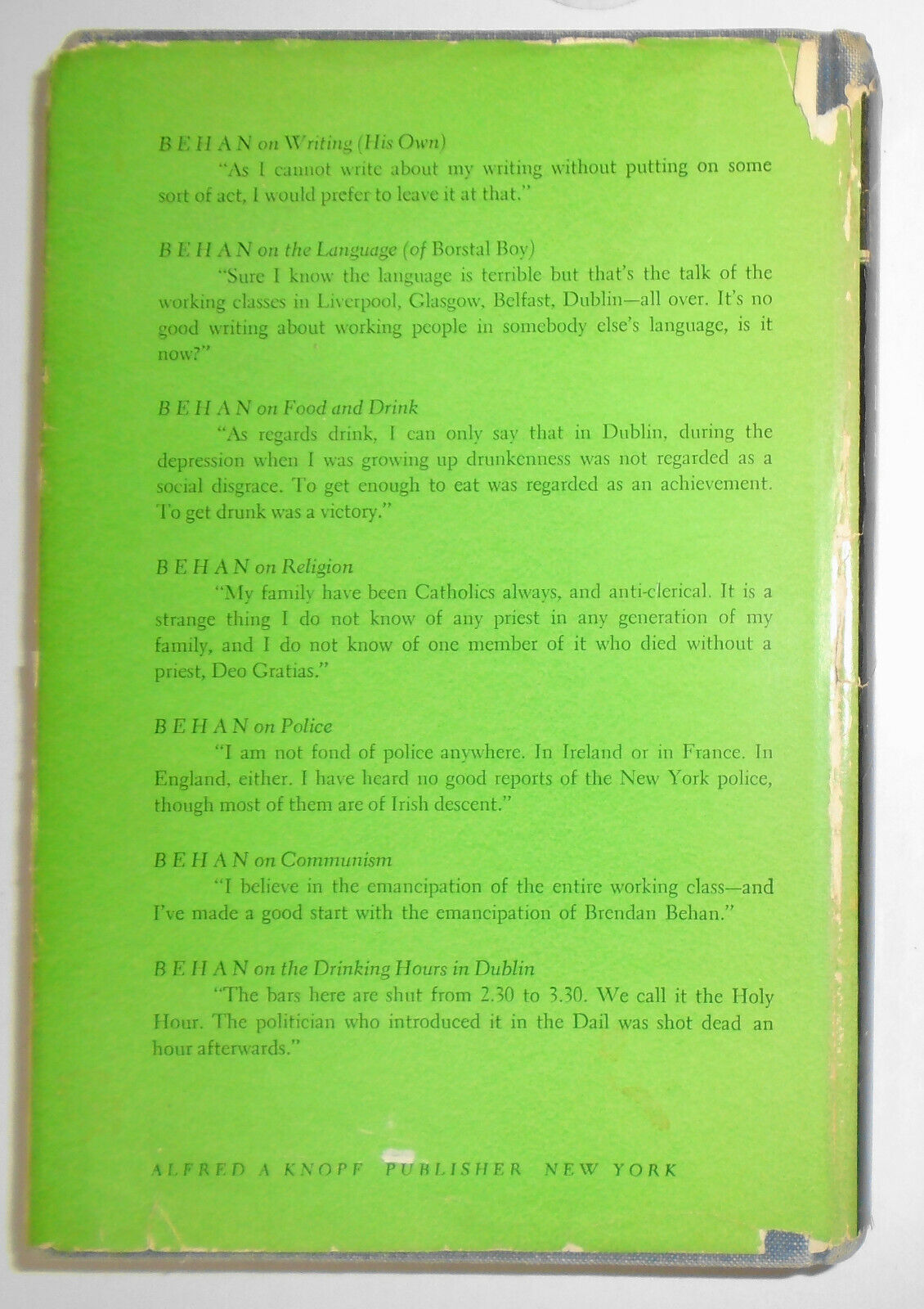 Brendan Behan - Borstal Boy - 1959 First edition, first printing. HC/DJ