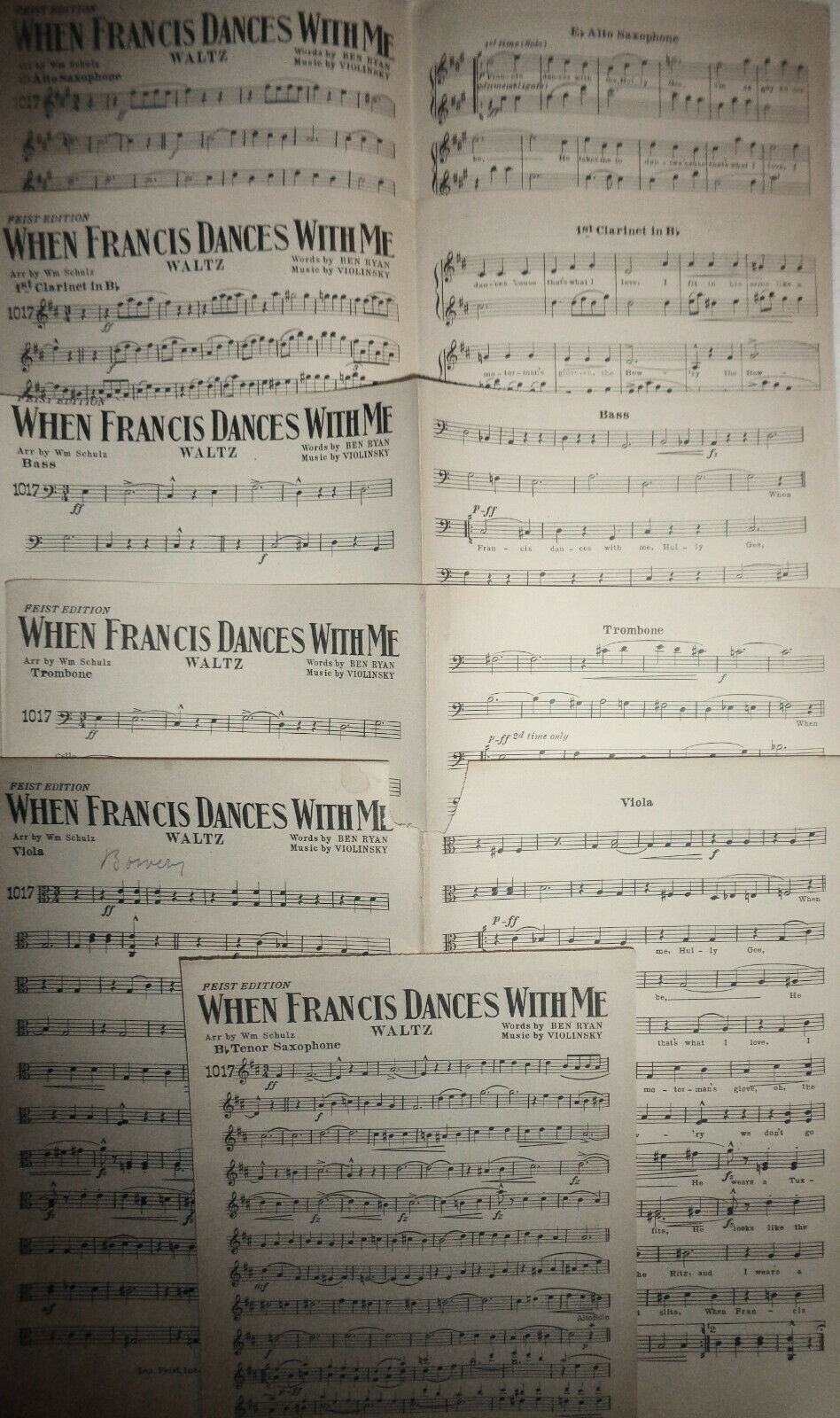 When Francis dances with me,  by Ben Ryan. 1921 orchestra score