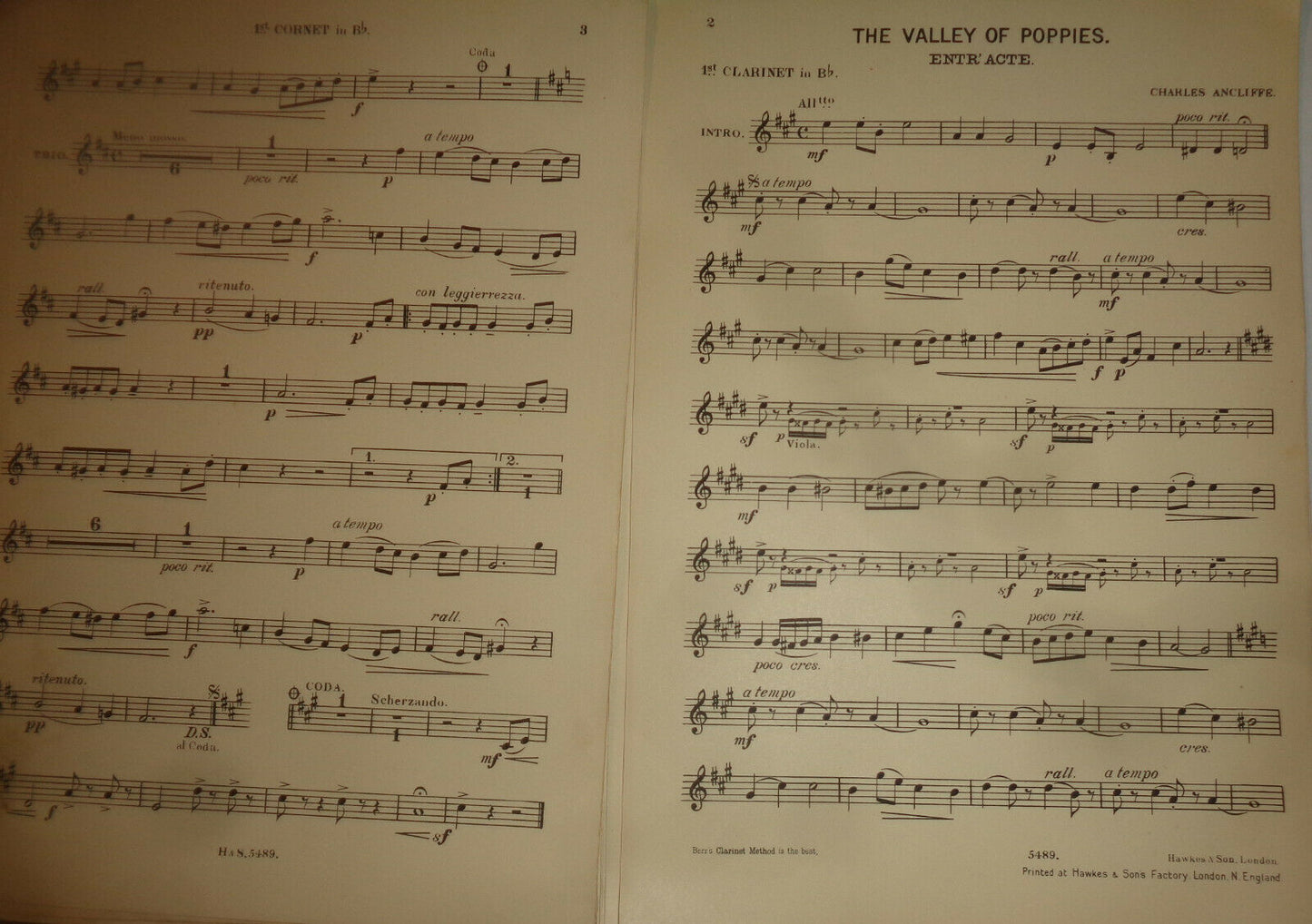 THE VALLEY OF POPPIES: intermezzo - SHEET MUSIC FOR ORCHESTRA - 1916