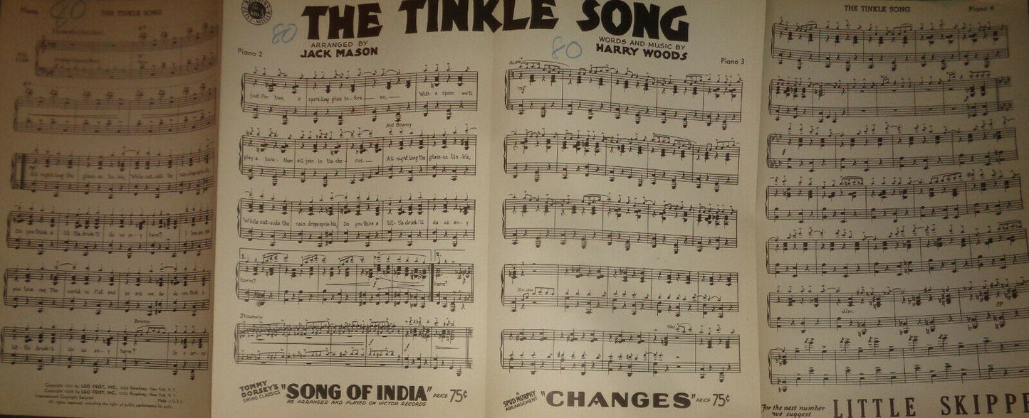 THE TINKLE SONG - FEIST POPULAR DANCE HITS - SHEET MUSIC FOR ORCHESTRA - 1939