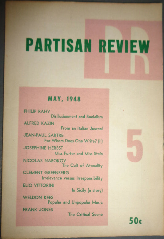 Partisan Review May 1948 - Alfred Kazin, Philip Rahv, Sartre, Greenberg, Herbst