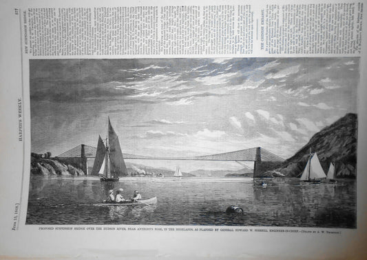 Proposed Suspension Bridge Over the Hudson River - Harper's Weekly June 13, 1868