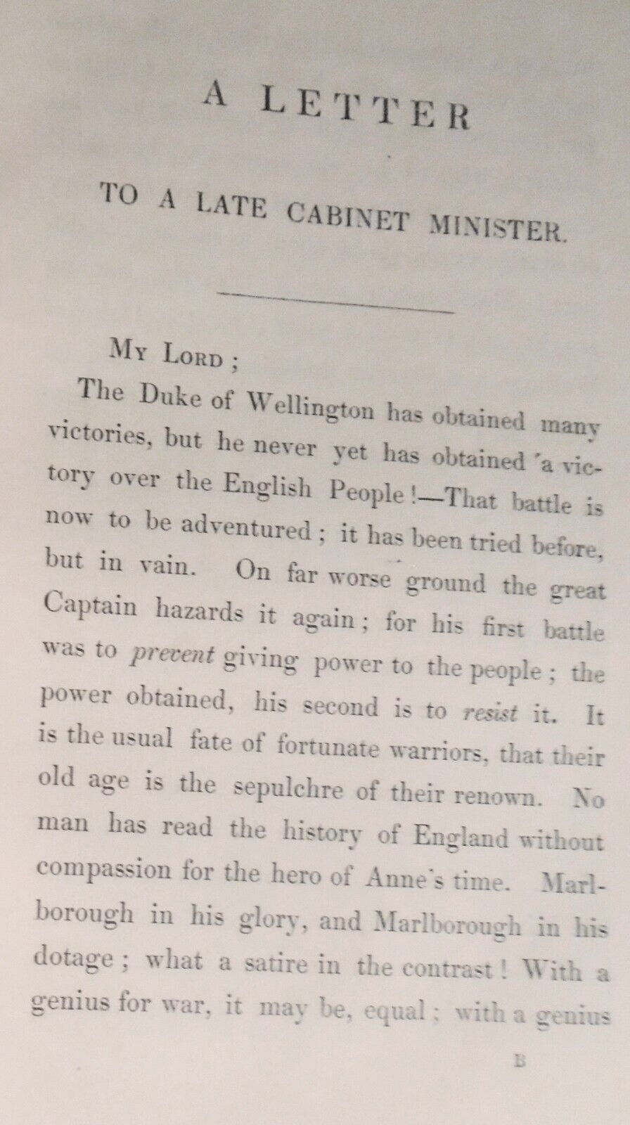 1834 Letter to a Late Cabinet Minister on the Present Crisis - Ed Bulwer Lytton.