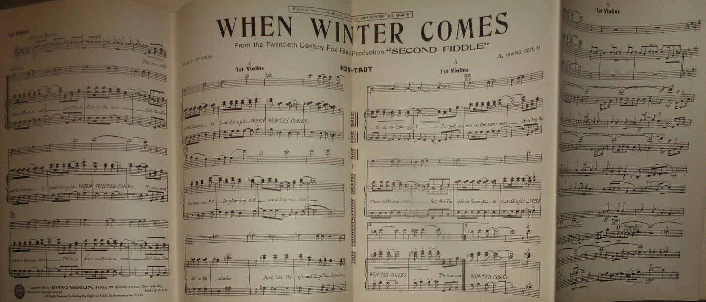 WHEN WINTER COMES - FOX TROT - SHEET MUSIC FOR ORCHESTRA - 1939