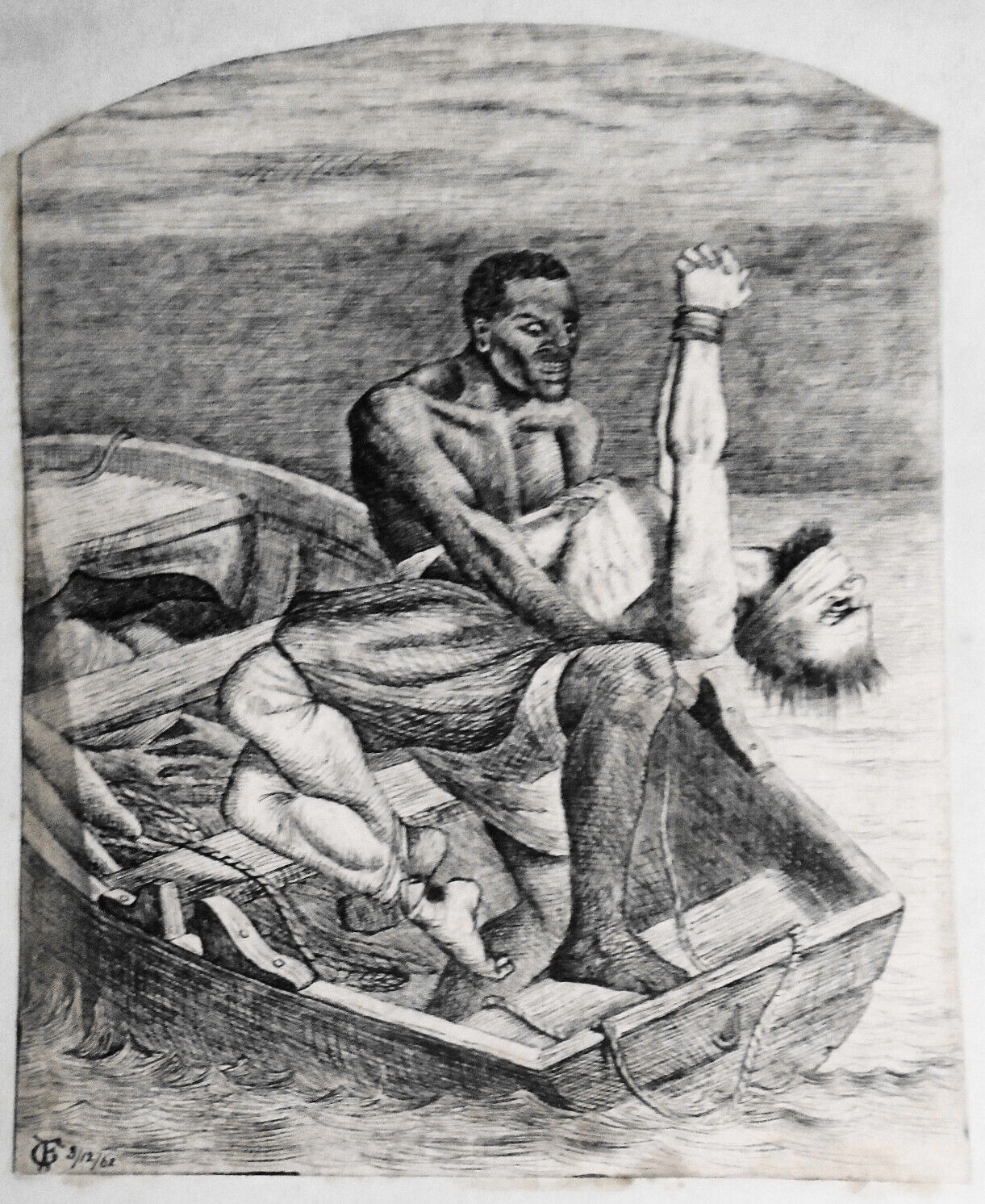 [Slavery] 1862 Etching, Slave Killing Captor