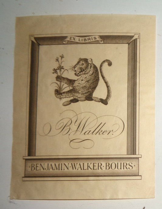 Benjamin Walker Bours Ex Libris Bookplate. 1930's