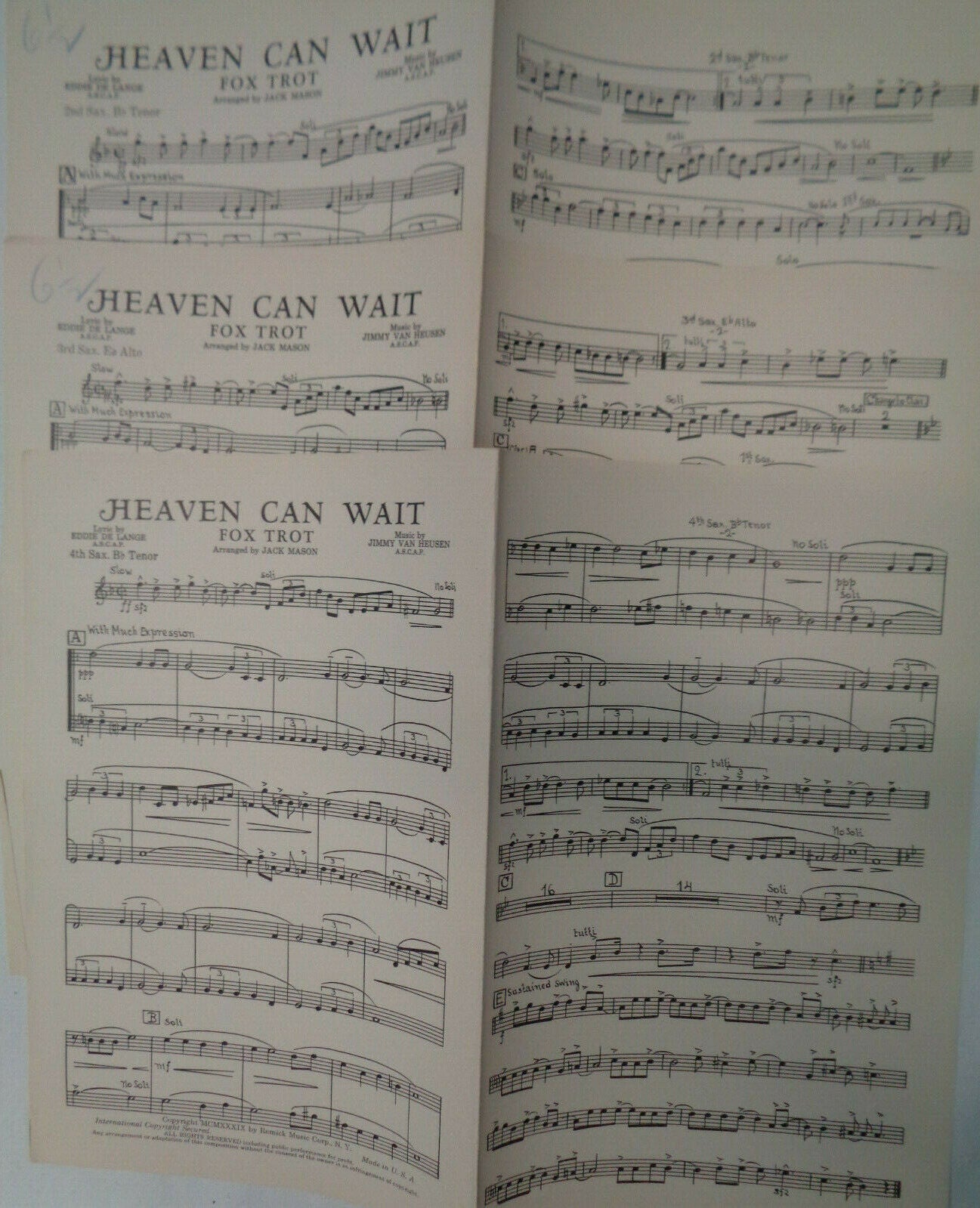 HEAVEN CAN WAIT - FOX TROT - SHEET MUSIC FOR ORCHESTRA - 1939