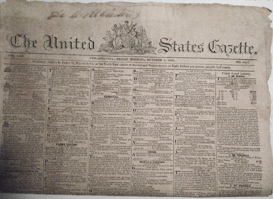 The United States Gazette, October 1, 1824 - Philadelphia newspaper
