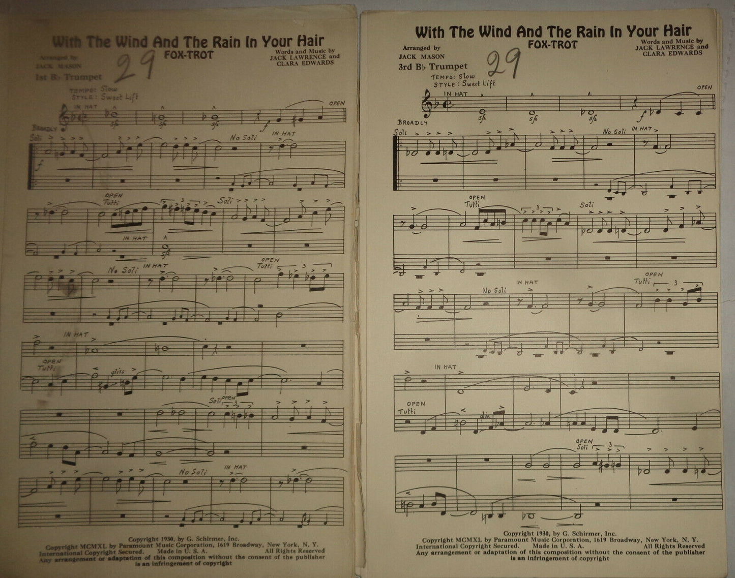 WITH THE WIND AND THE RAIN IN YOUR HAIR - FOX TROT - FOR ORCHESTRA - 1940