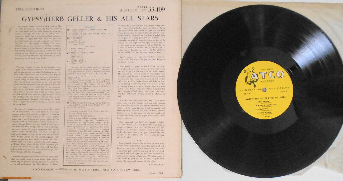 Gypsy:  Jule Styne & Stephen Sondheim's Music LP - Herb Geller And His All Stars