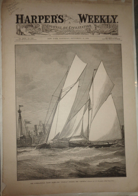 International Yacht Races  "Puritan" Fouling "Genesta" - Harper's Weekly 1885