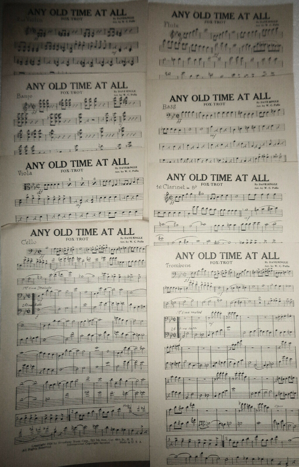 Any Old time at all, by Dave Ringle  - Arr. by W. C. Polla - 1924 for orchestra