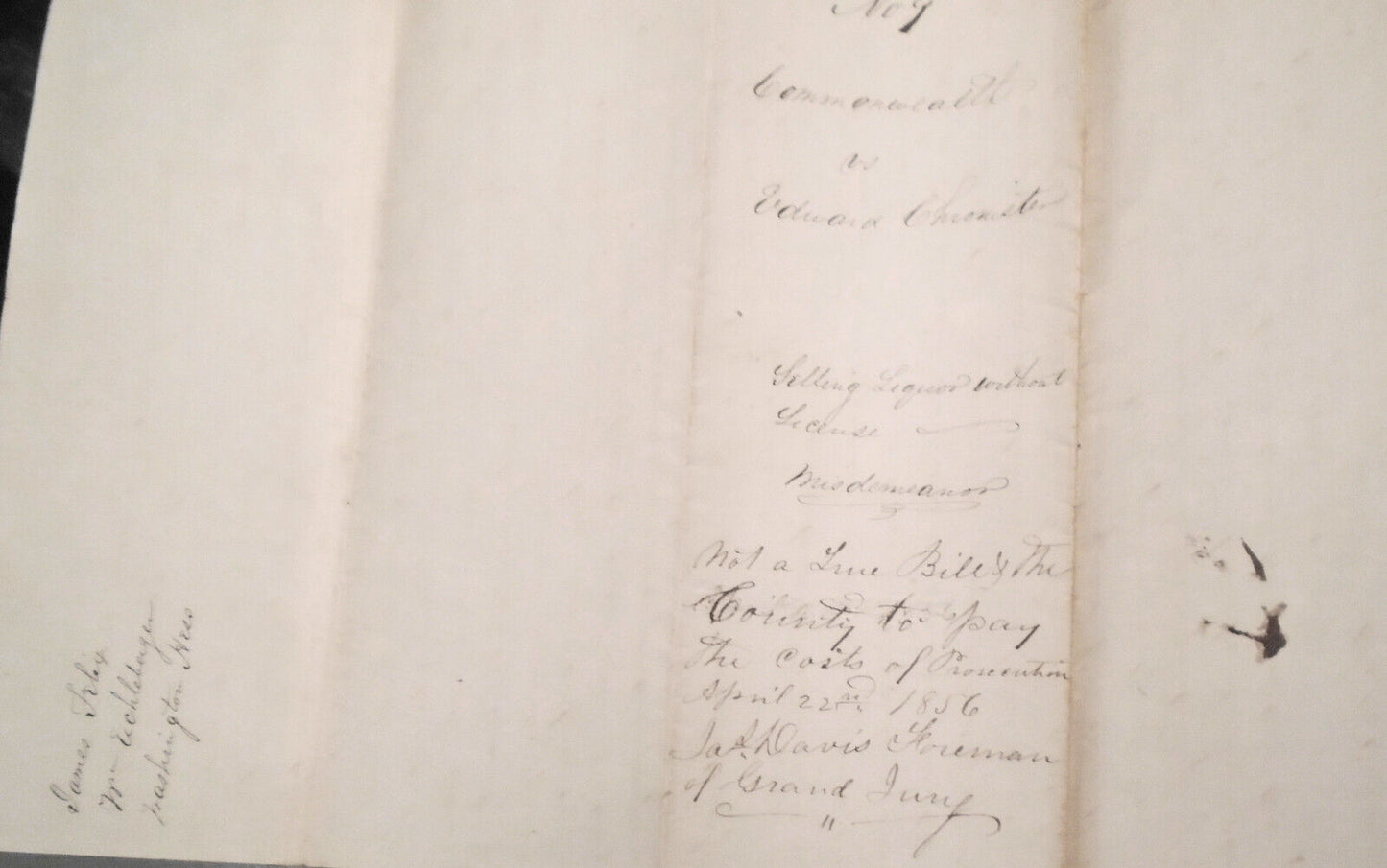 1856 Selling Liquor without license Inquest - Edward Chronister, Adams County PA