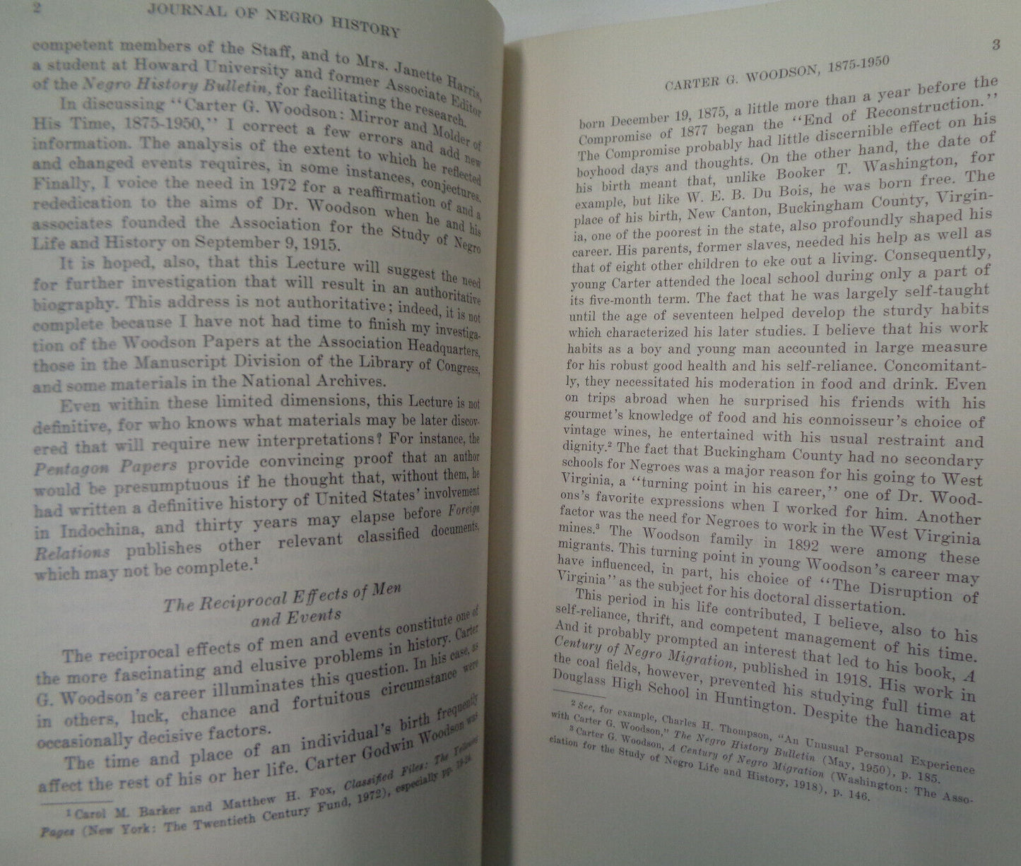 JOURNAL OF NEGRO HISTORY, Jan 1973 - Carter Woodson, Jack Johnson, Jesse Binga