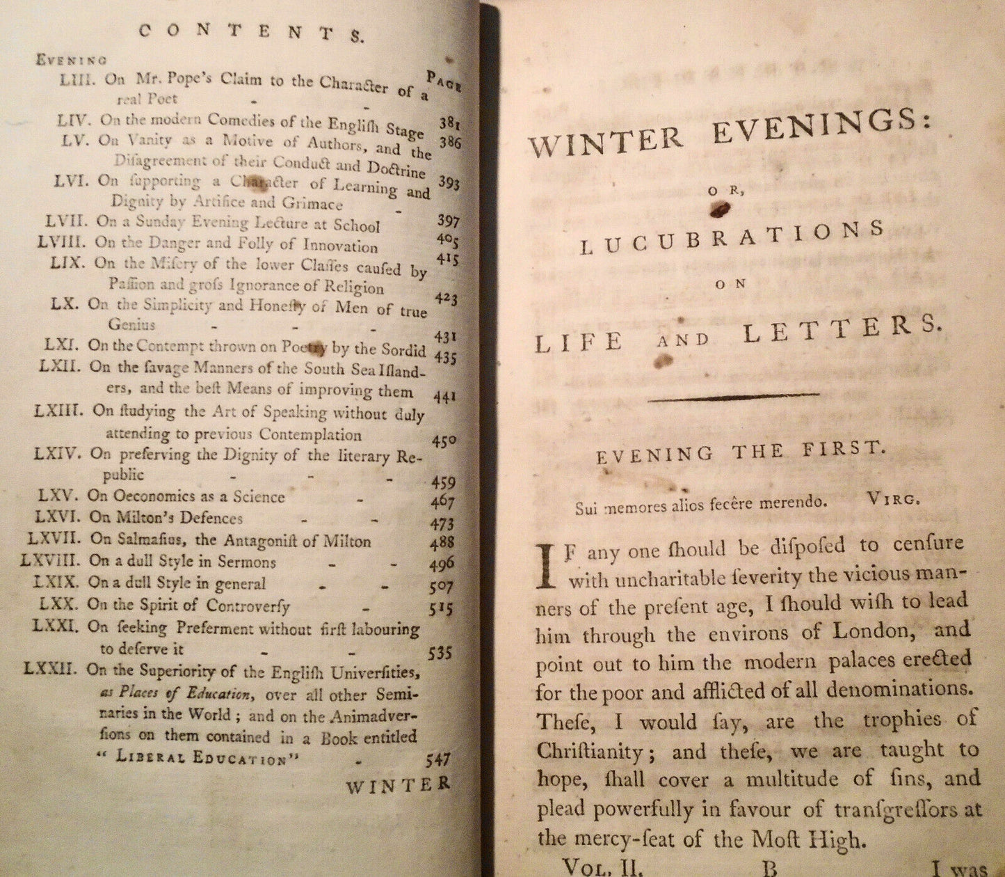 1790 Winter evenings: or, lucubrations on life and letters : By Vicesimus Knox