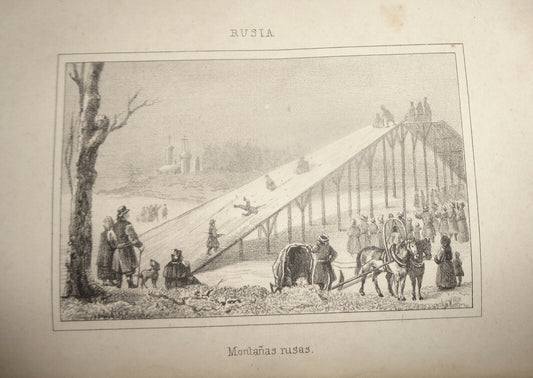 1840 Rusia - Montanas rusas - original engraving. Rusia, by M. Chopin.