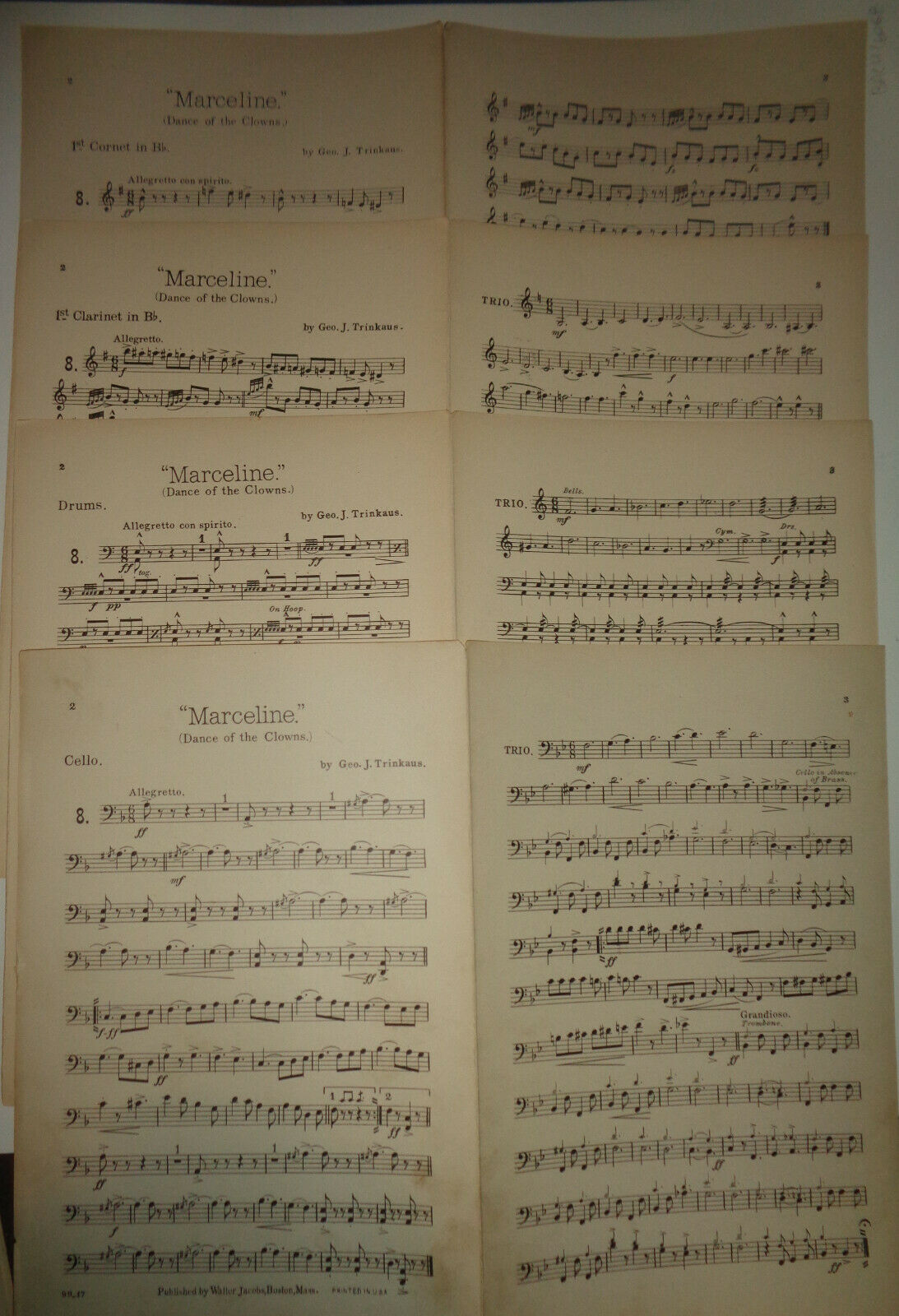 MARCELINE - DANCE OF THE CLOWNS BY GEO J TRINKAUS 1908 SHEET MUSIC FOR ORCHESTRA