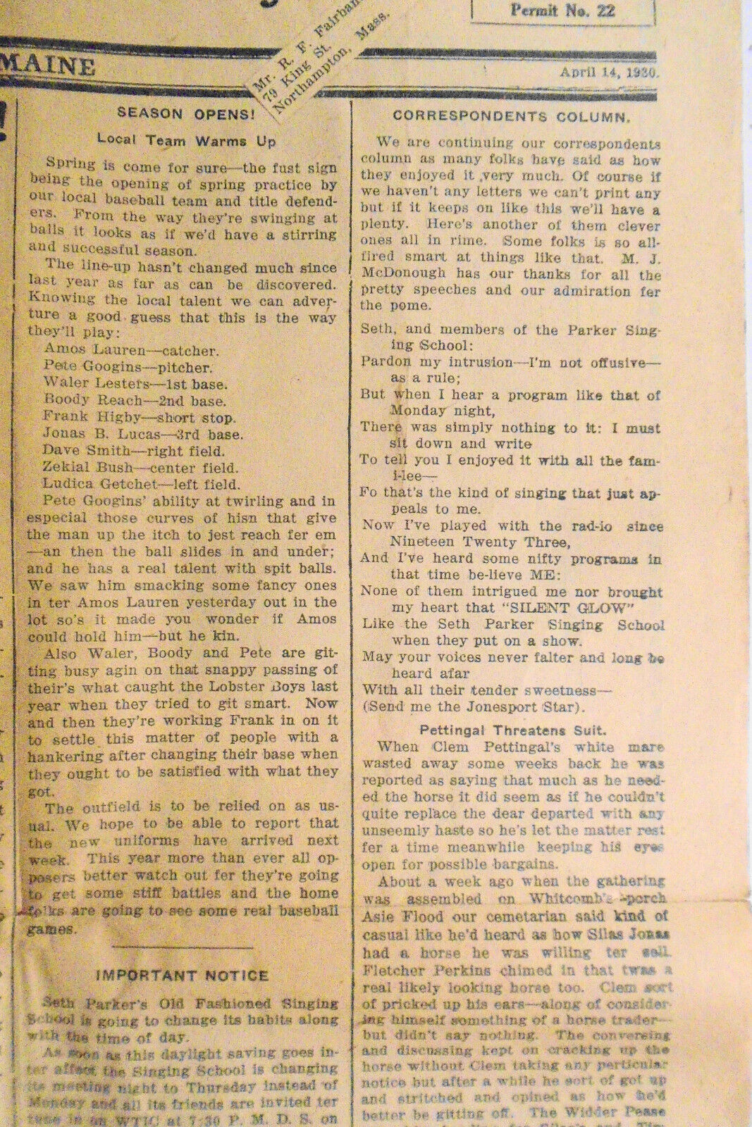 Jonesport Star, April 14, 1930 - Jonesport, Maine newspaper - depression era