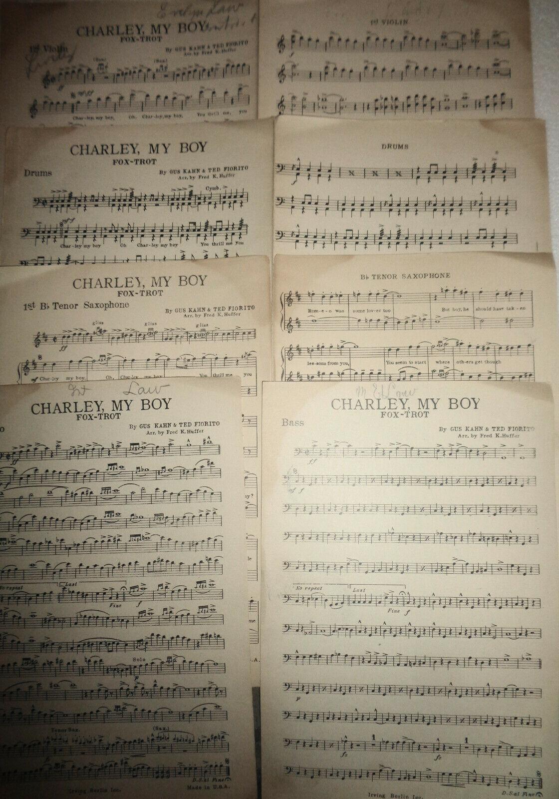 Charley, my boy : fox - trot, by Gus Kahn & Ted Fiorito. 1924 for orchestra