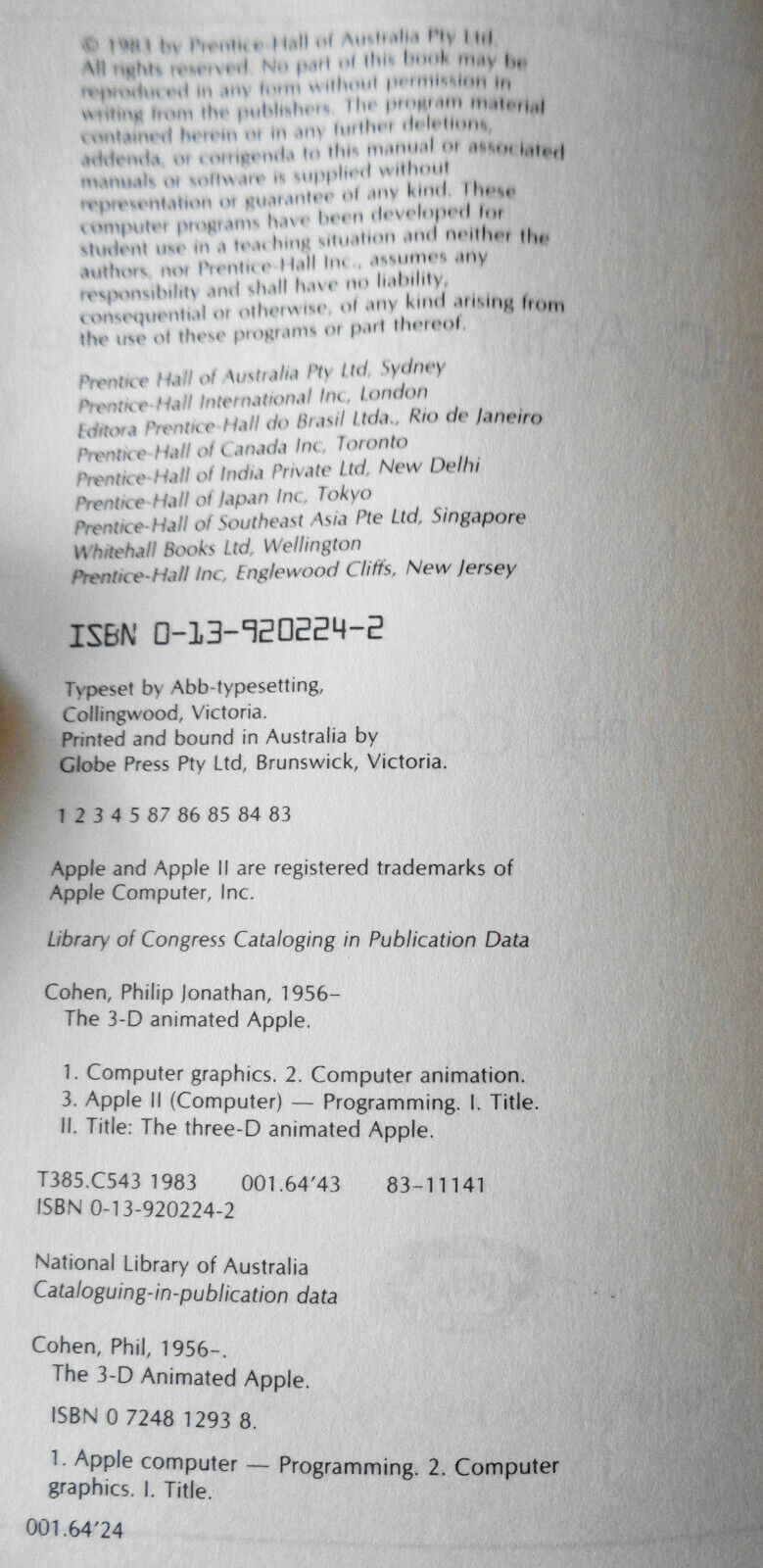 The 3-D Animated Apple, by Phil Cohen. 1983. First Edition.