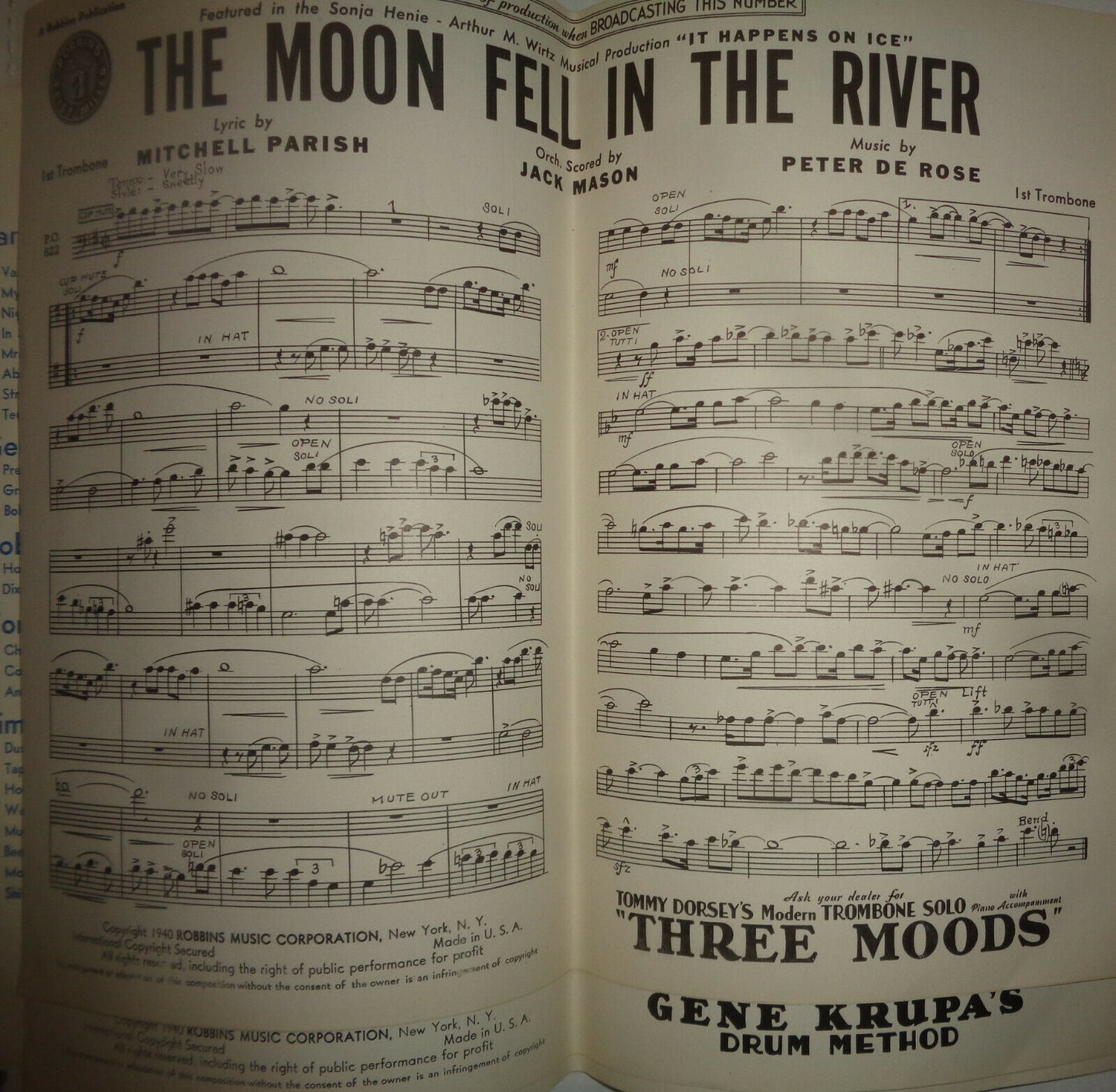 THE MOON FELL IN THE RIVER - SHEET MUSIC FOR ORCHESTRA - 1940