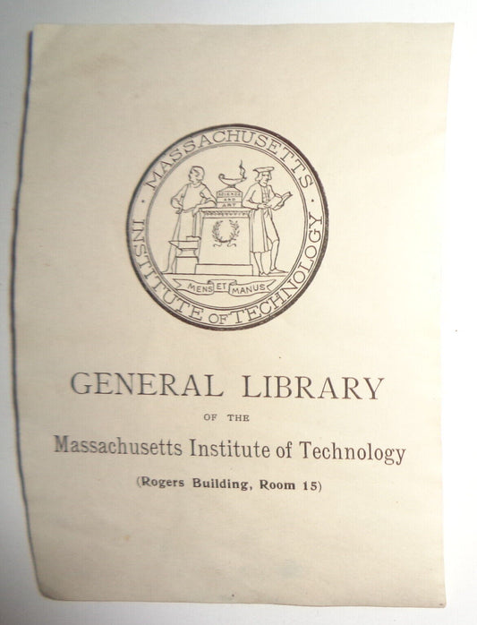 Massachussetts Institute of Technology General Library Bookplate, circa 1890