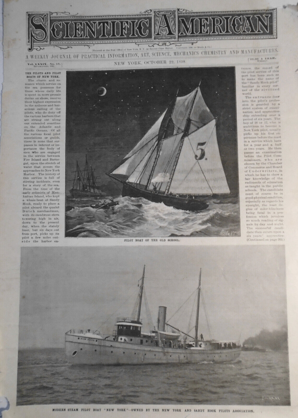 Pilots & Pilot Boats Of New York + Launch Of "Illinois" Scientific American 1898