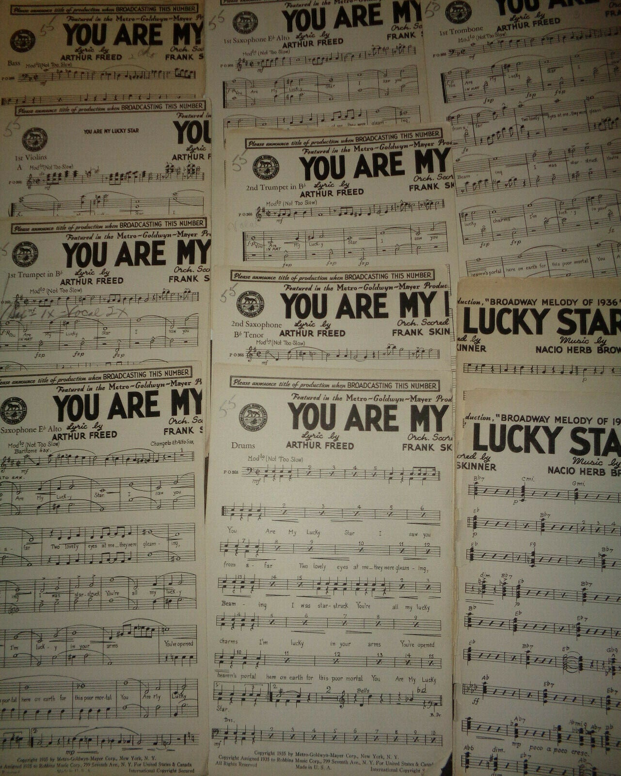 YOU ARE MY LUCKY STAR -- FOX TROT - SHEET MUSIC FOR ORCHESTRA - 1935