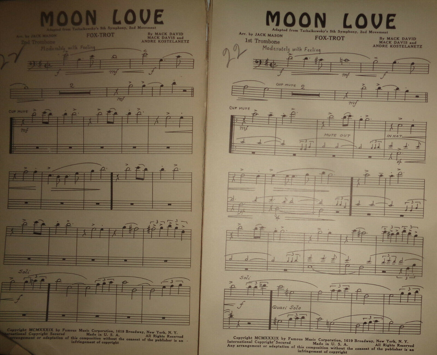 MOON LOVE - FOX TROT - SHEET MUSIC FOR ORCHESTRA - 1939