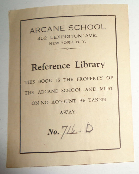 Arcane School Ex Libris Bookplate [Alice Bailey Occult library] 1930s