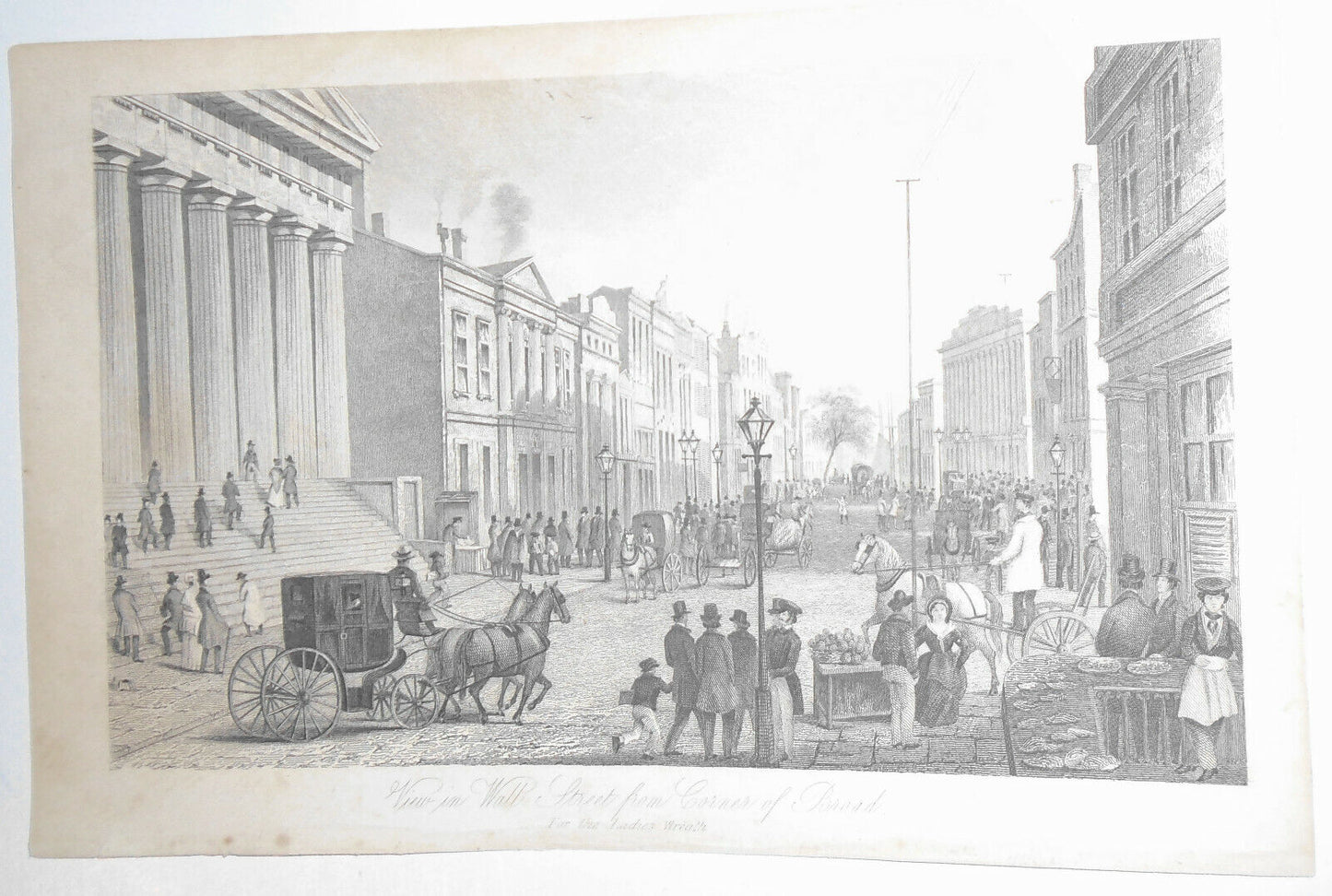 View in Wall Street from Corner of Broad - Engraving 1840s, by John A. Rolph