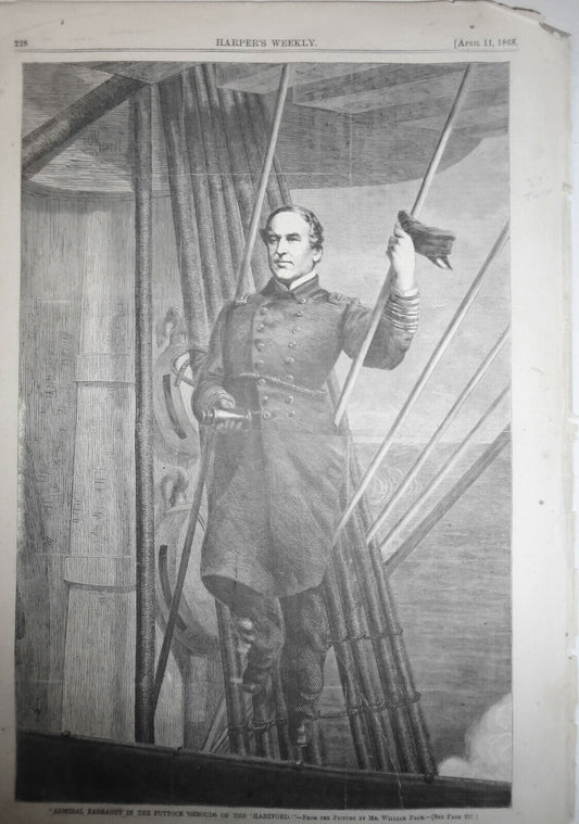 Admiral Farragut in the Futtock Shrouds of the Hartford - Harper's Weekly, 1868
