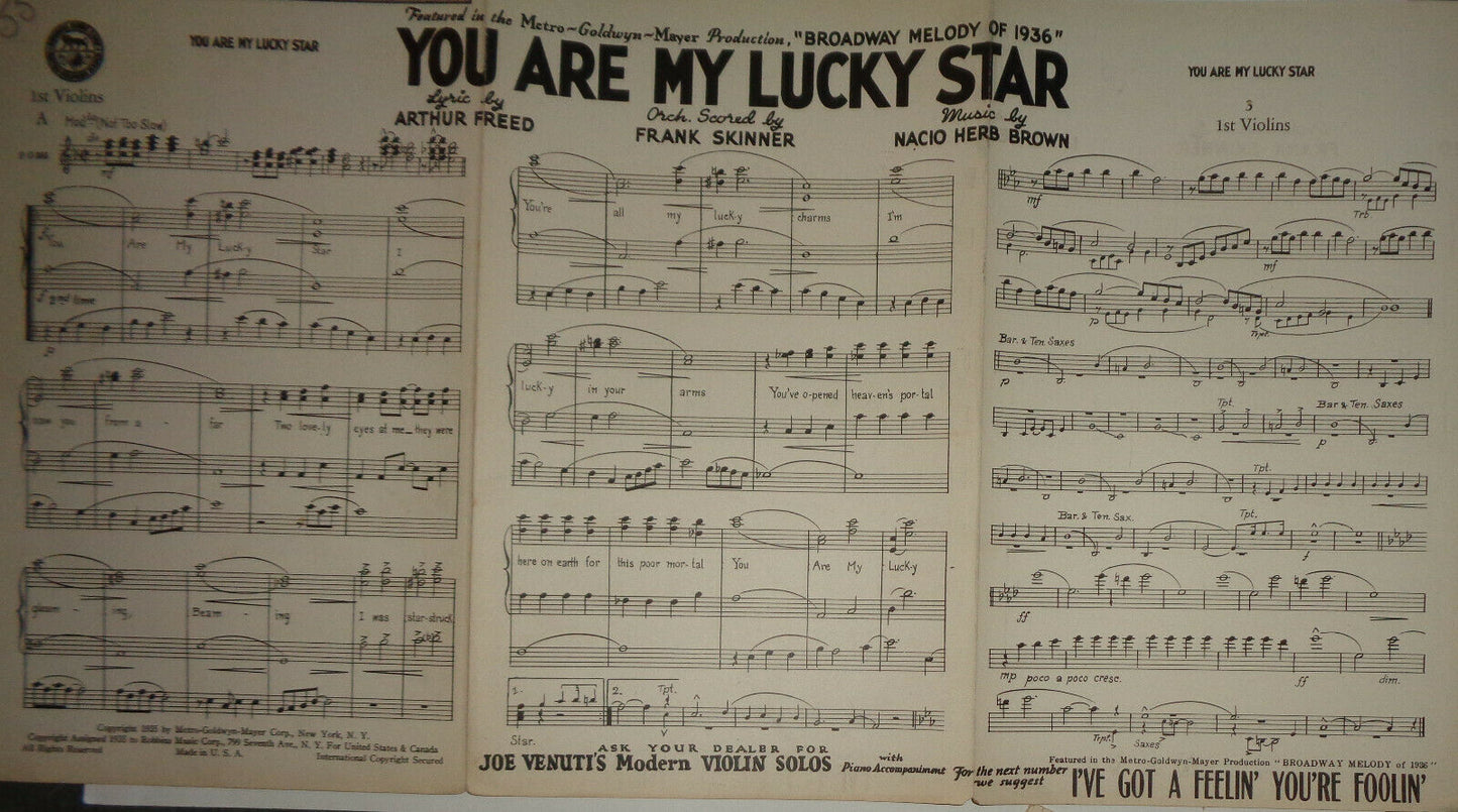 YOU ARE MY LUCKY STAR -- FOX TROT - SHEET MUSIC FOR ORCHESTRA - 1935