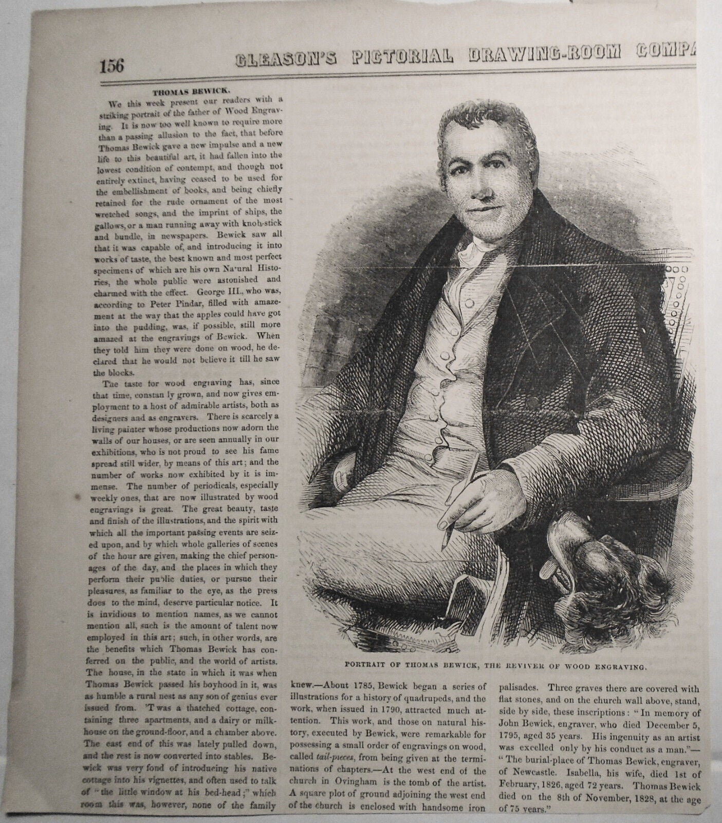 Portrait Of Thomas Bewick, The Reviver Of Wood Engraving - Gleason's 1852