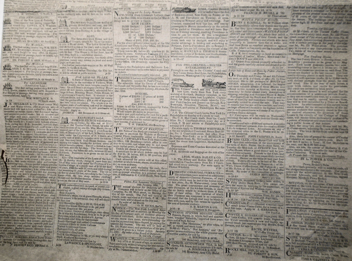 The New-York Evening Post, January 19, 1825. Original, DeWitt Clinton collection