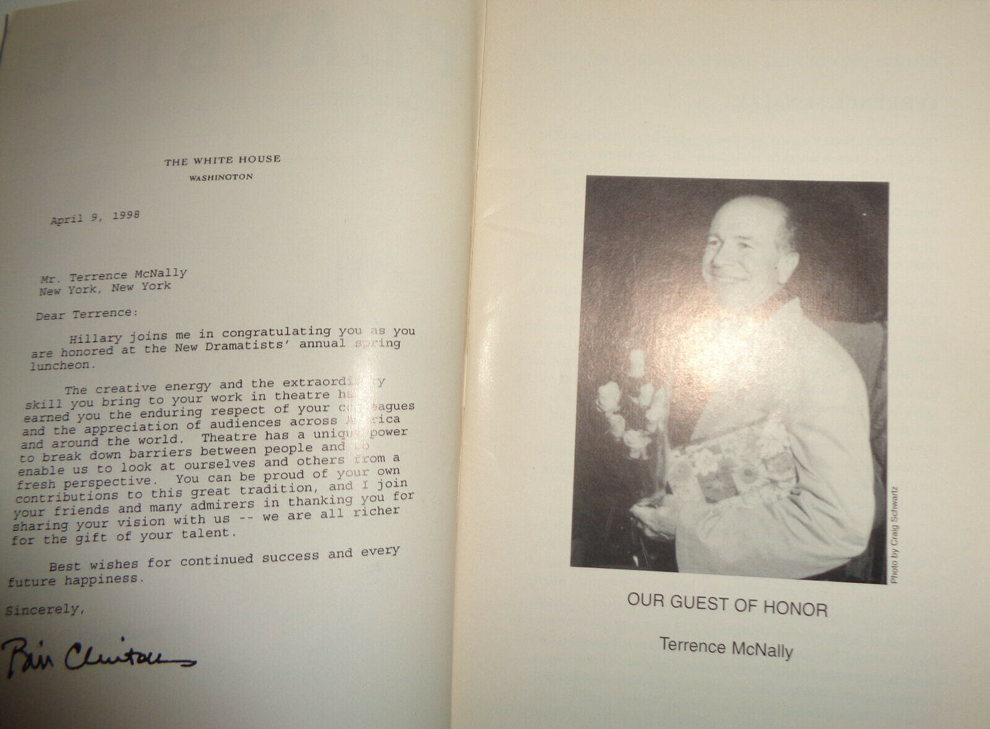 "TRIBUTE TO TERRENCE McNALLY" PLAYBILL - 1998